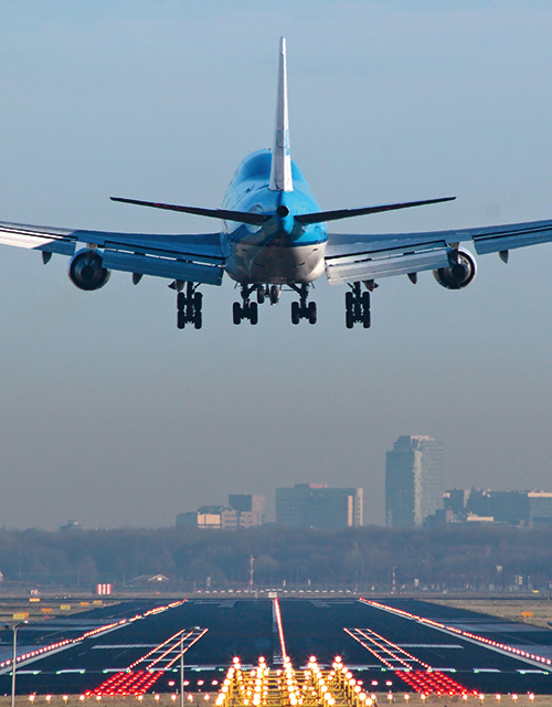 Airplane is about to land at an airport