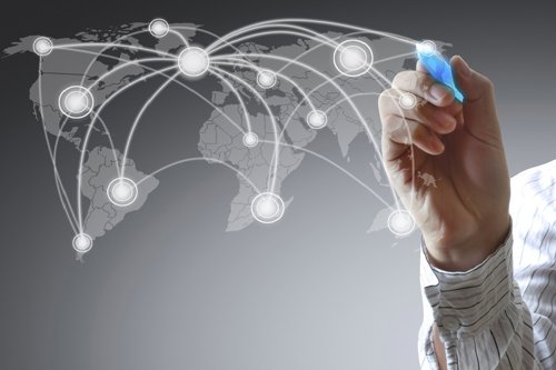 Worldmap with countries connected throught telocom